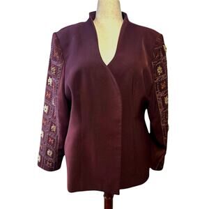 Vintage Donna Vinci Burgundy Floral Beaded Blazer Church Jacket Size 22 Wedding